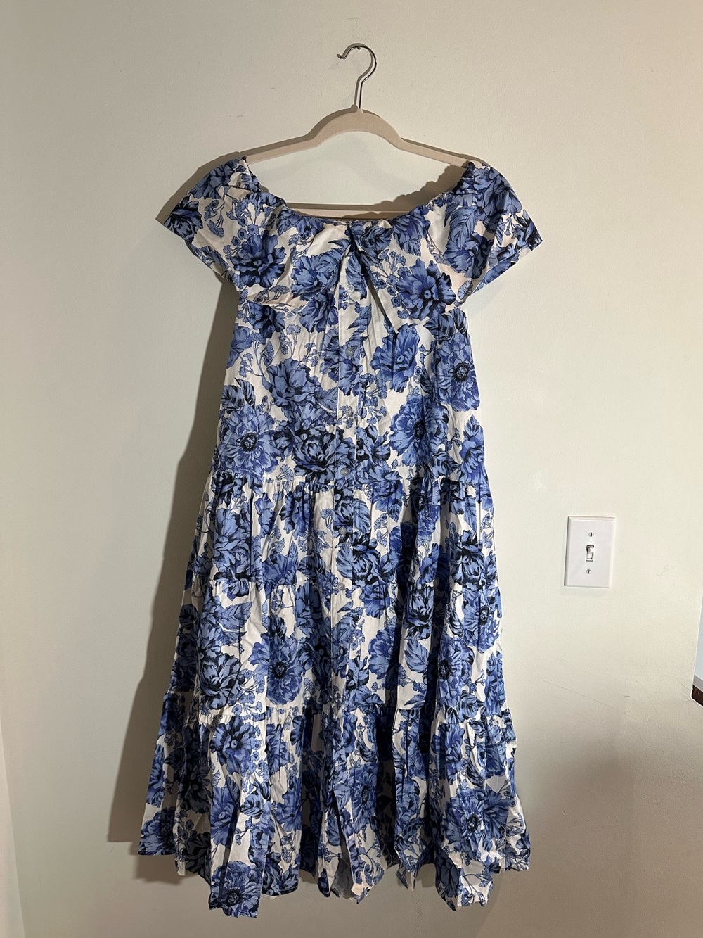 Blue Floral Off-Shoulder Midi Dress